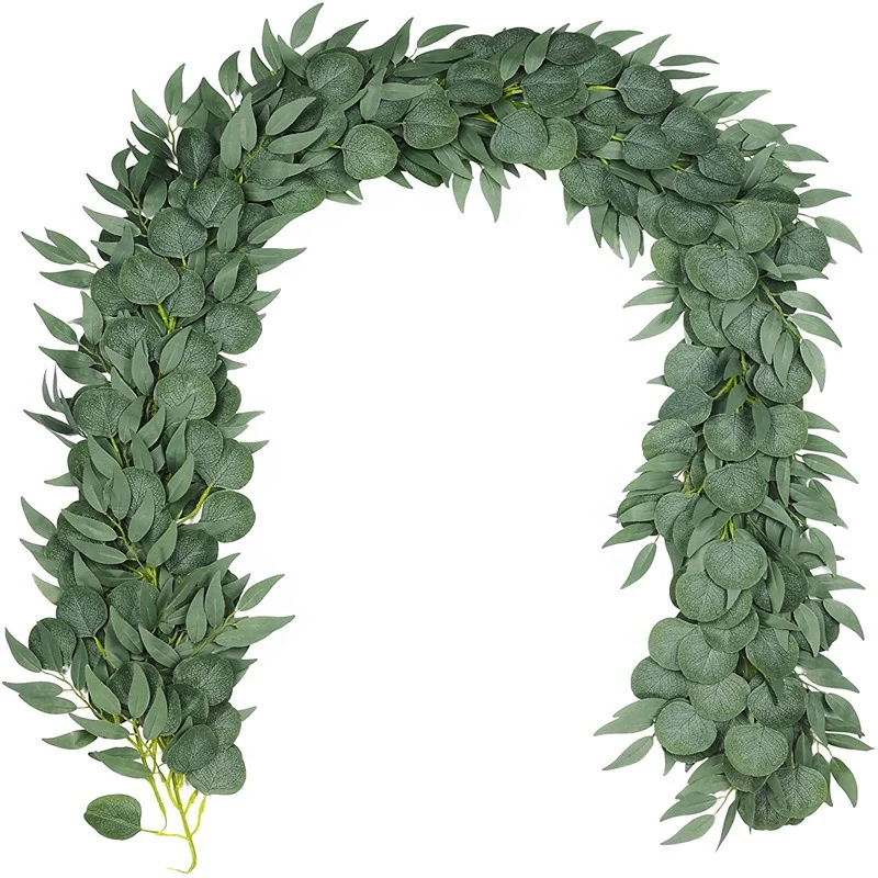

Artificial Eucalyptus Vines Greenery Garland String with Willow Leaves for Doorways Table Runner Indoor Outdoor, Green