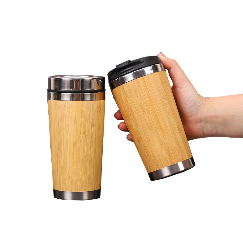 

Seaygift 500ml top quality best selling products private label stainless steel 100% bamboo wooden water bottle tumbler mug, Black/white