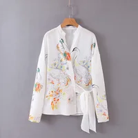 

Fashion v neck design long sleeve bird printed fashion women blouse & tops