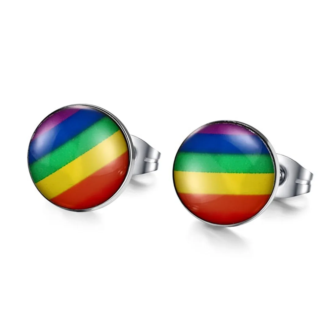 

ERJSF00148 Womens LGBT Stainless Steel Colorful Rainbow Painted Gay Pride Round Piercing Stud Earrings