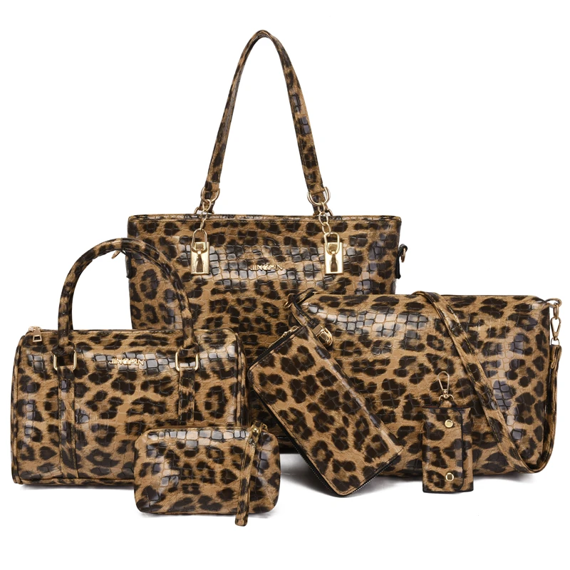 

2021 fashion Large capacity bag set women's bag leopard print handbag for women soft leather women shoulder bag, Red/black/pink/brown/gray/blue