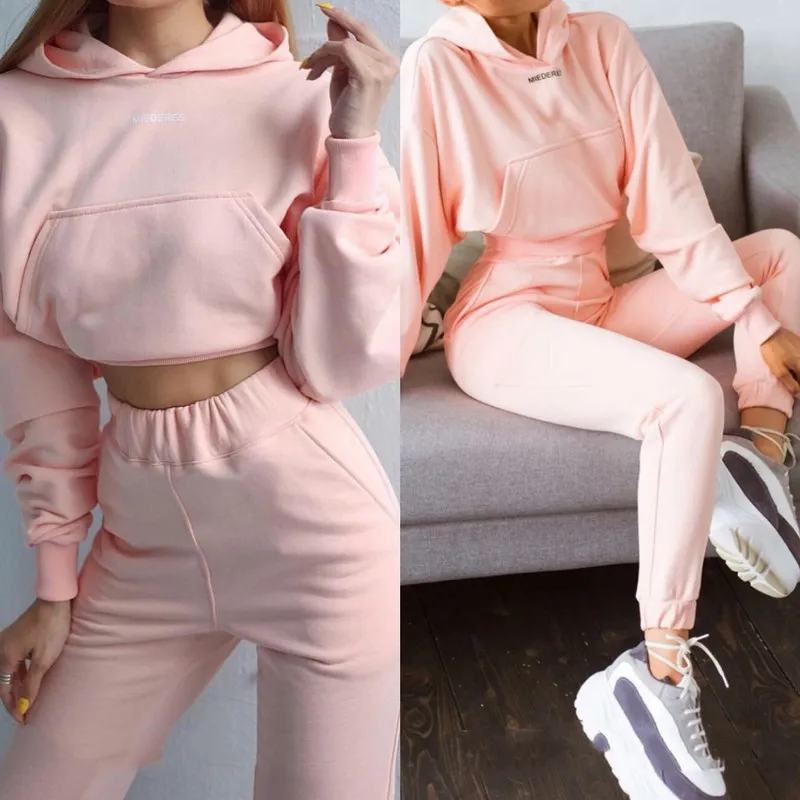 

Hot Selling Solid Color Hoodies Women Pullover Gym Legging Set Custom Two Piece Set Long Sleeve Women Set, As picture