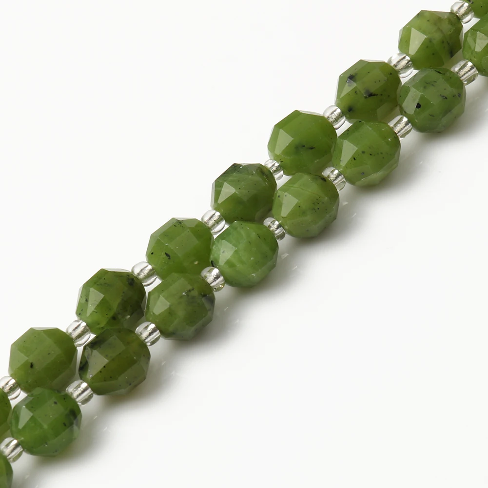 

Wholesale 7.5Inches/15Inches Olive Shape Faceted Natural Green Canada Jades Stone Beads for Jewelry DIY