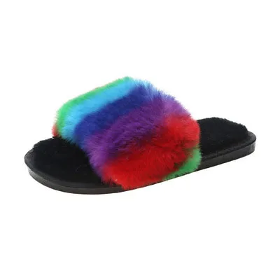 

2021 autumn/winter new women's shoes home rainbow color plush cotton slippers for women, As picture