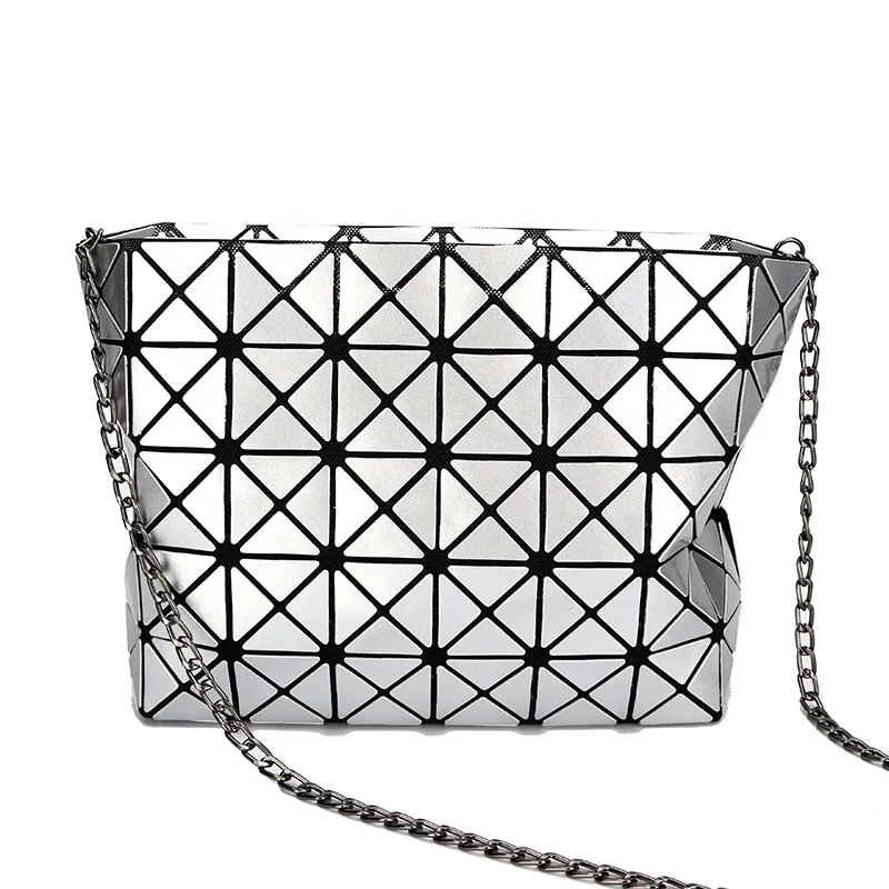 

modern trendy design rhombus glossy geometric clutch triangle shoulder bag, White, silver, black, pink