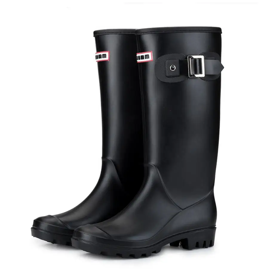 

BLACK tall patent with buckle women lady's PVC wellington gum boots rubber rain boots, Blue.pink.white.gray
