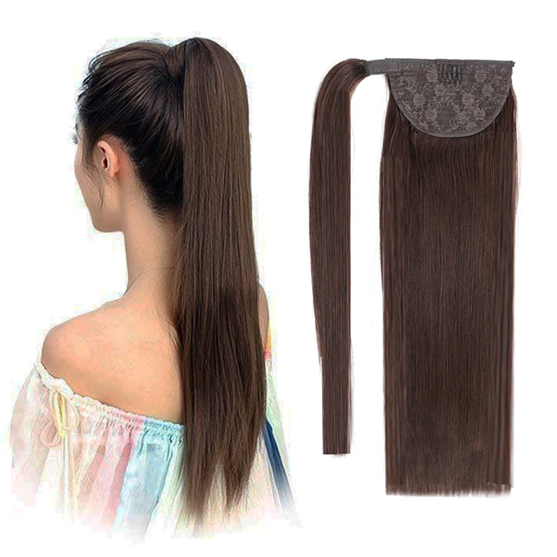 

100% Natural Real Remy European Hair Instant Wrap Around Black Long Clip On Human Hair Ponytail hair Extensions