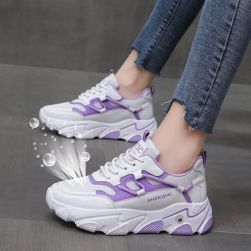 

2019 autumn new female wild sports female student net red street shooting running casual shoes, Khaki,blue,purple,and black