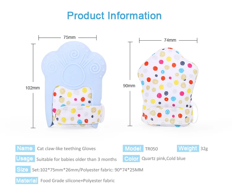 Kean Silicone Baby Teething Mitten Blue Single Kean Silicone Baby Teething Mitten Blue Single