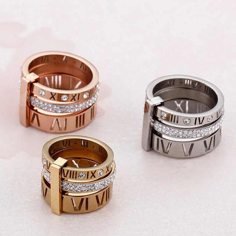 

Wholesale Personality multi layer ring into one ring Roman number circle diamond fashion jewelry