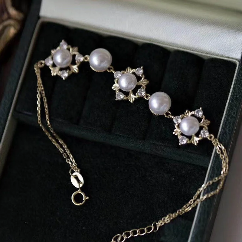 

6-8mm DIY Pearl bracelet 925 silver Accessories Natural Saltwater Pearl Bracelet s925 Sterling Silver style bangle