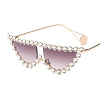 

Ladies fashion pink cat eye moon diamond frame shaped sunglasses for women