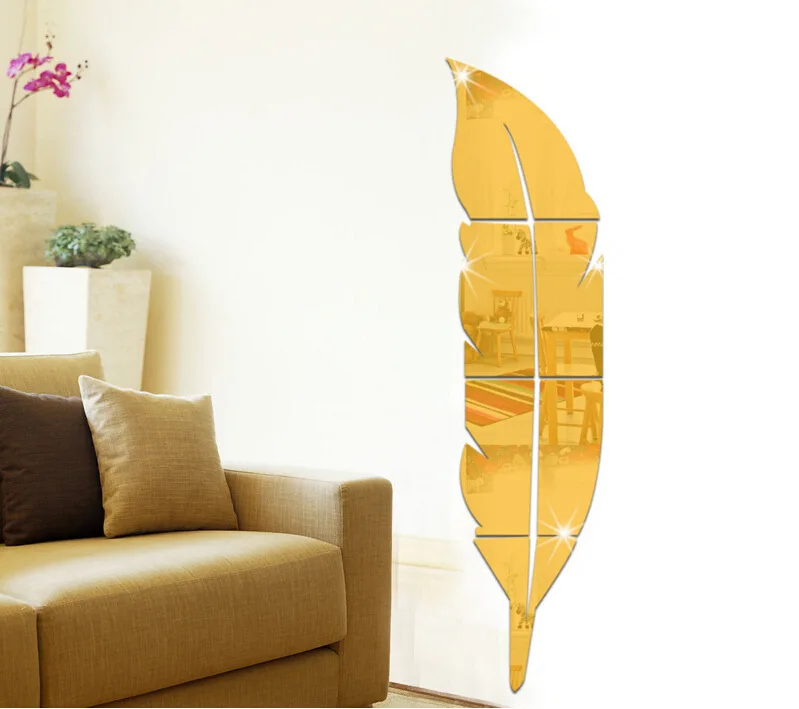 

Bedroom Decoration Stickers Feather Design Decorative Mirror For Wall