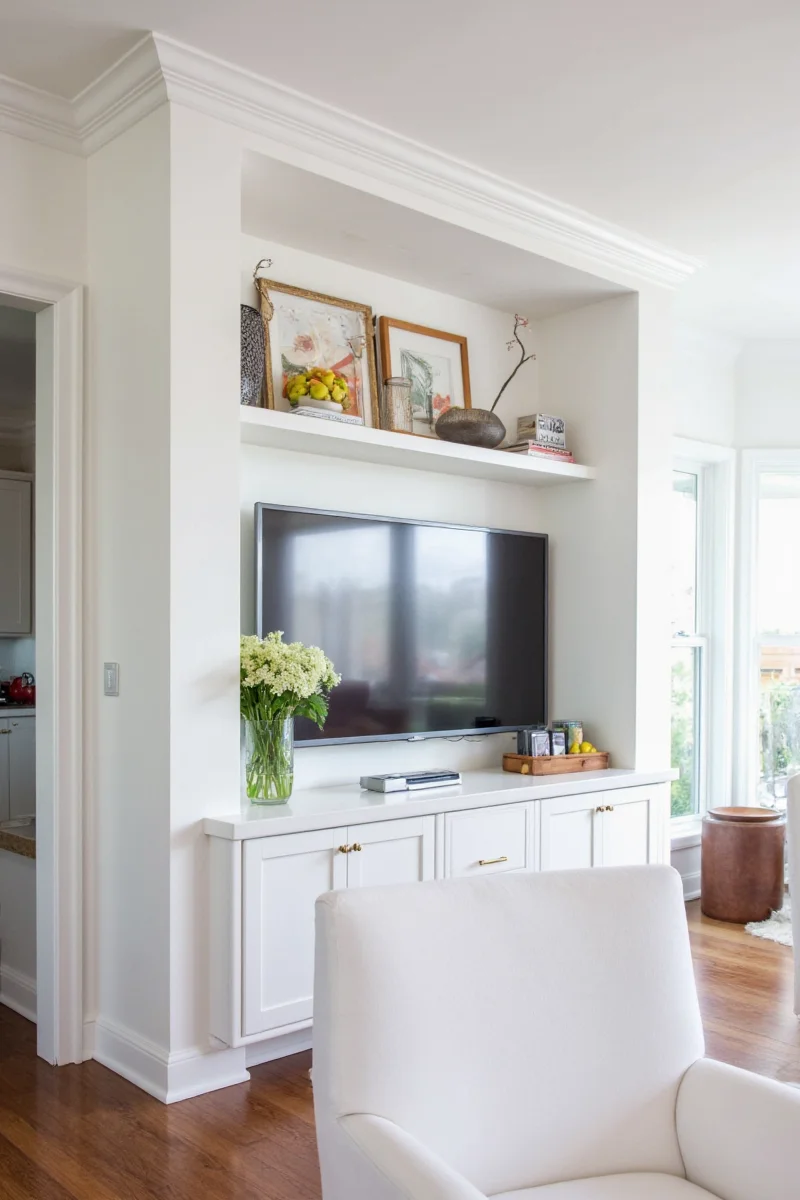 Built-in cabinets anchored to wall for safety