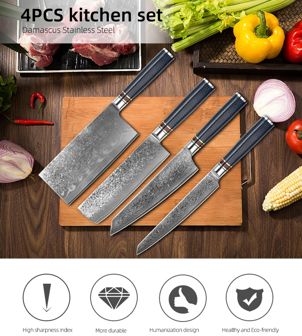 Amazon Hot Sell High Quality Japanese VG10 Damascus Kitchen Knife Set