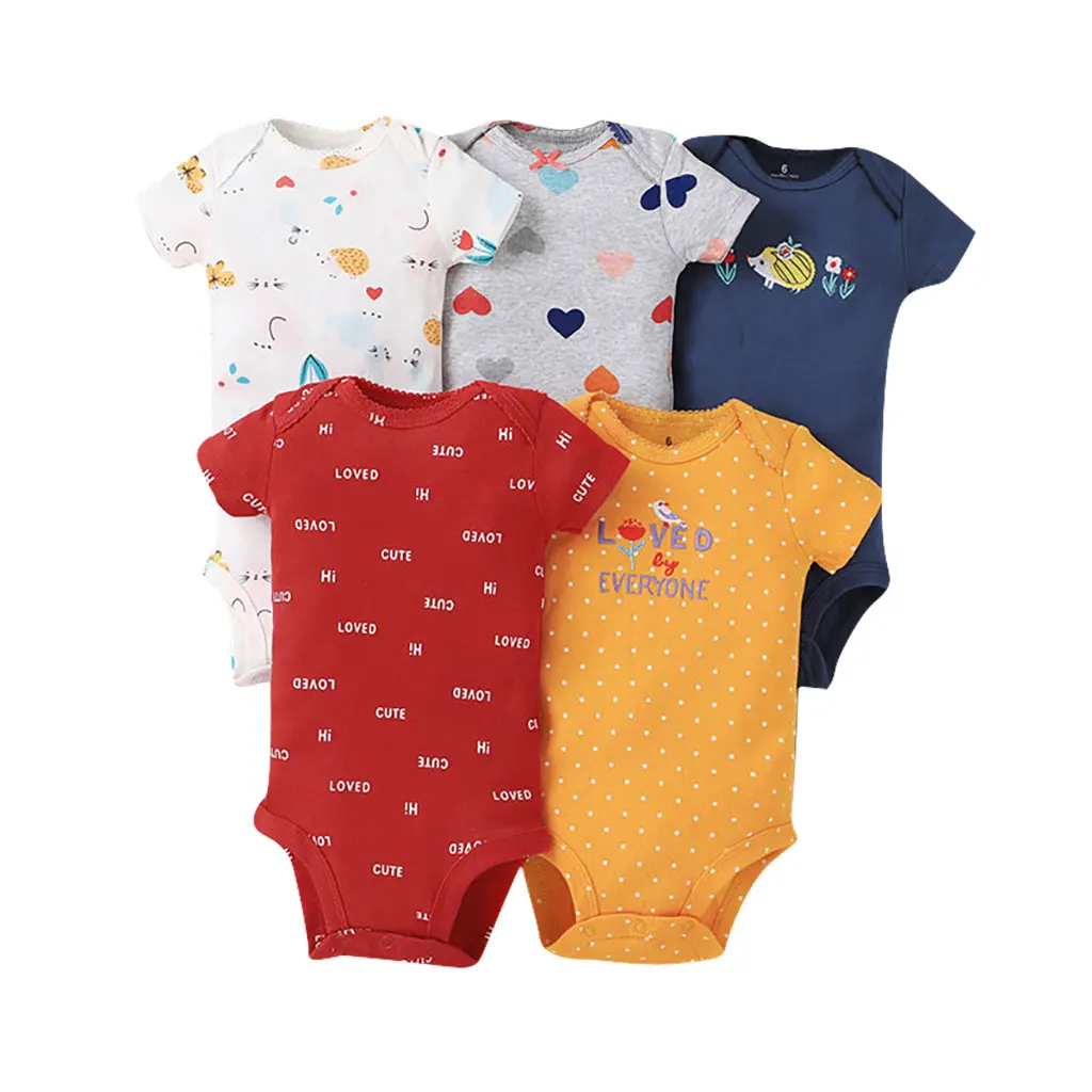 

Wholesale Baby Romper Short-Sleeve 100% Cotton Fabric Baby Bodysuit Amazon Hot Sale Boys and Girls baby boys' clothing sets, As pictures