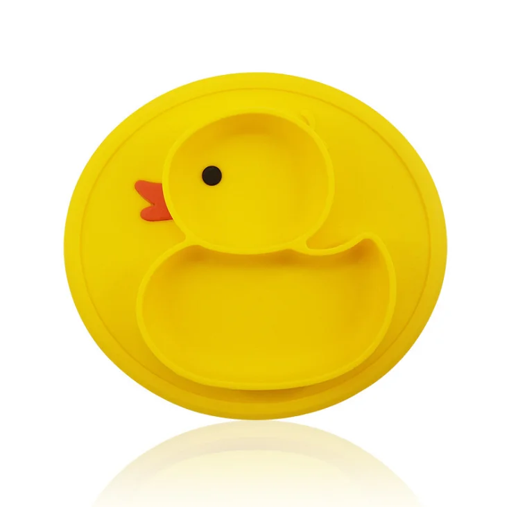 

New Design Cute duck shape Baby Placemat Plate Kids Dinner Silicone Plate, Yellow, blue