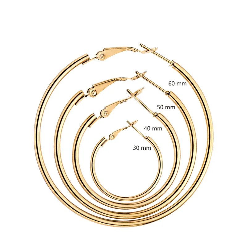 

Hip Hop Big Oversize Exaggeration Hypoallergenic Earrings Big Circle Gold Stainless Steel Big Hoop Earrings Vintage For Girls, Picture shows