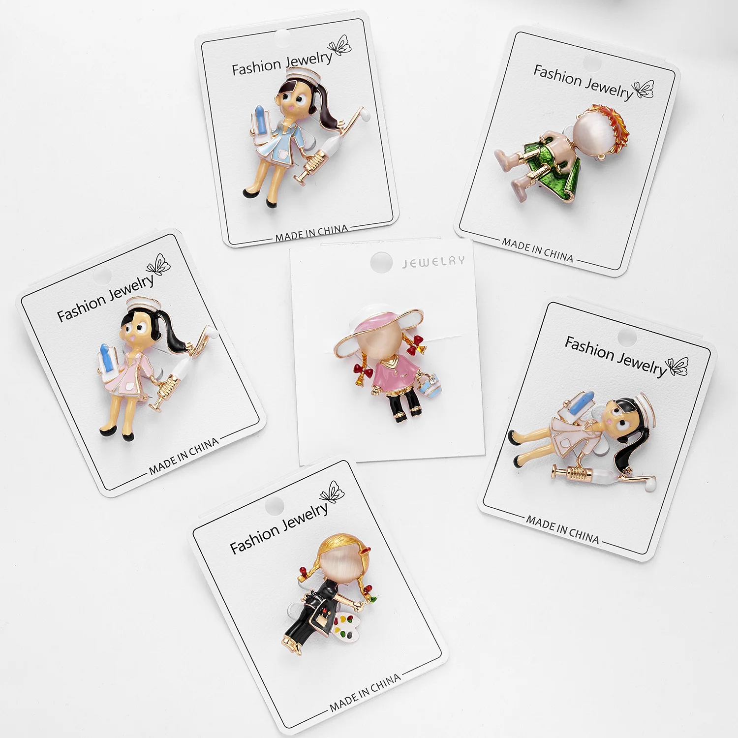 

Enamel opal boy girl cartoon character brooch for couple friend birthday party gift, As picture show