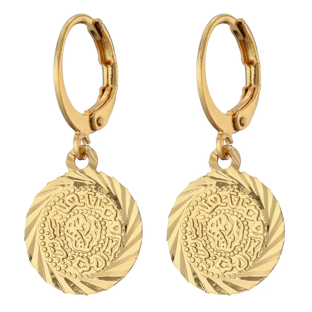 

Lotus 24k Gold Plated Middle East jewelry Coin Pendant Copper Earring