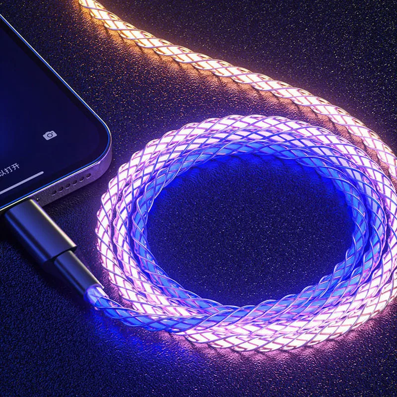 

RGB 20W Super Fast Charging Date Cable Flow Cool Colorful Streamer Glowing Line For iPhone Huawei Xiaomi Type-C MicroUSB Charger