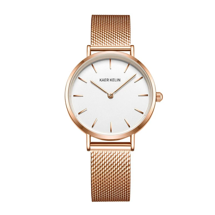 

KAER KELIN Women Gold Round Watch and Bracelet Set Simple and Fashionable, Quartz Movement Lady Girl Watch with Alloy Mesh Belt