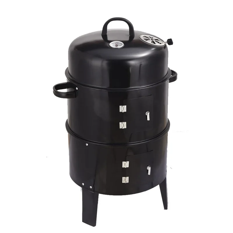 

Hot selling 3 in 1 portable Smokeless Charcoal bbq grill Smoker 3 layers Tower Vertical Barrel Charcoal, Black