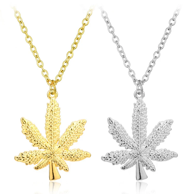

New arrival Gold Silver Plated Necklace Small Weed Herb Charm Maple Leaf Pendant Necklace Hip Hop Jewelry Wholesale