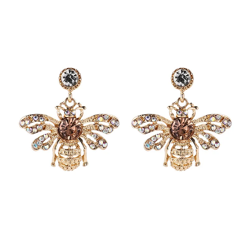 

HOVANCI Exquisite Gold Plated Zirconia Little Bee Dangle Earring Cute Crystal Honey Bee Earring For Girls, As picture show