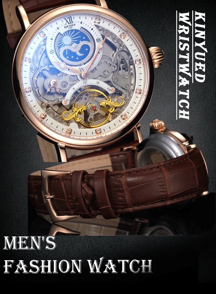 
KINYUED Tourbillon movement men watches mechanical automatic wrist watch 