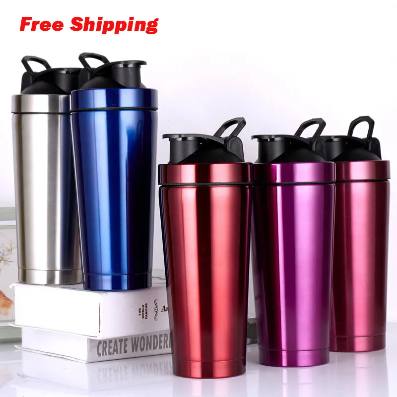 

Free Shipping Sport Gym Water Bottle Protein Shaker 750ml Stainless Steel Insulated Water Bottles with Custom Logo, Customized color