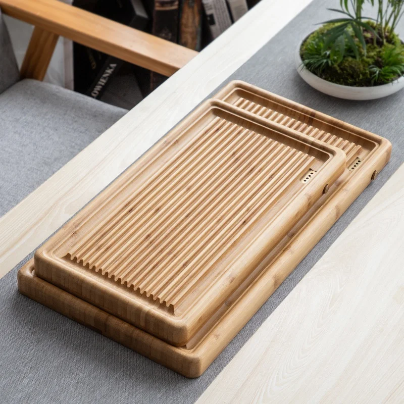 

Wholesale bamboo tea tray Japanese style living room Kung Fu tea tray modern household simple tray customization, Brown