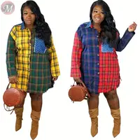 

9101624 hot selling plaid checks printed patchwork Ladies Clothing Women Shirt