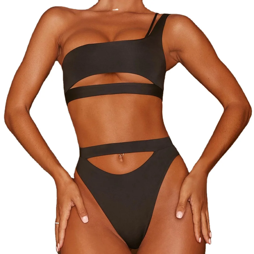 

2021 New Arrivals Single Strappy bikini swimwear High Waist Swimsuit Bathing Suits For Women Two Piece Thong Bikini Set