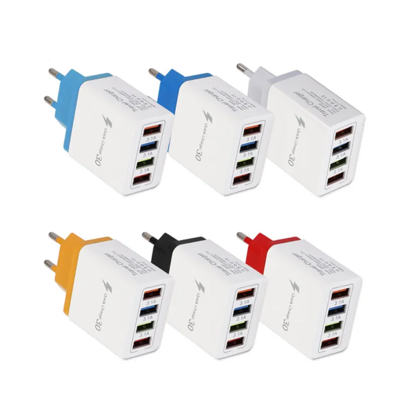 

Wall Charger Multi Ports color 4 Usb Wall Charger For Mobile Smartphone, Black blue teal gray yellow red