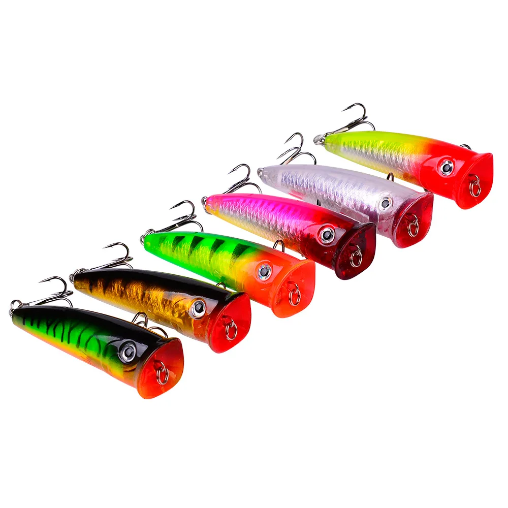 

6 Colors 3D Eyes Bass Trout Artificial Swim Baits 7.5cm/10.5g Topwater Floating Popper for Saltwater and Freshwater