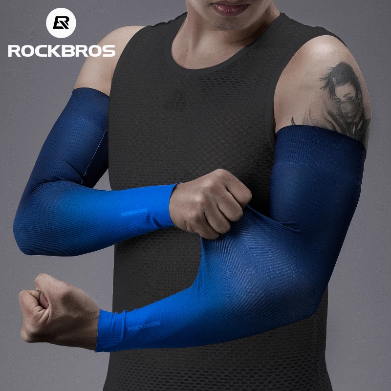 

ROCKBROS Summer Sun Protection Cycling Arm Sleeve Anti-UV Seamless Ice Silk Running Sports Cooling Sleeve, Black, dark blue, red orange, white