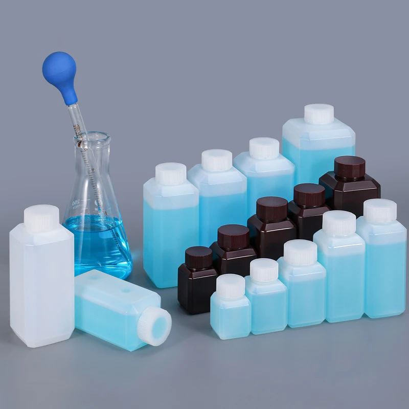 

HDPE Plastic Reagent Square Bottle With Inner Cap New Material Thicken Container Customized Printing Logo