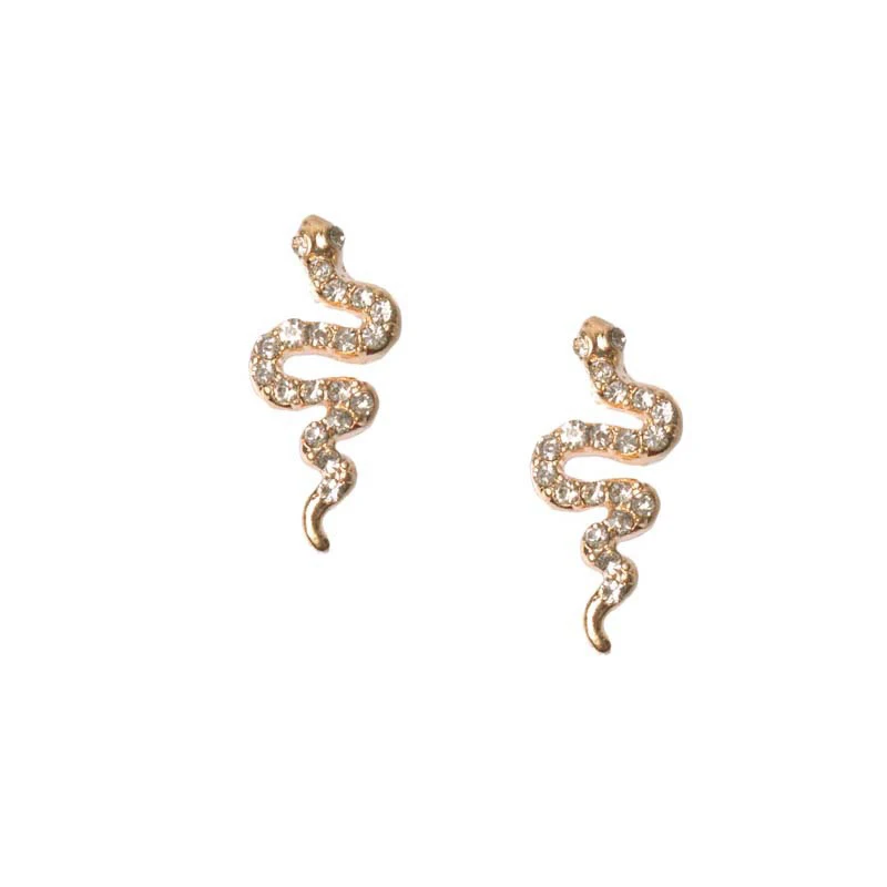

Fashion Small Snake Earring Stud Stainless Steel Post Crystal Rhinestone Paved Snake Earring
