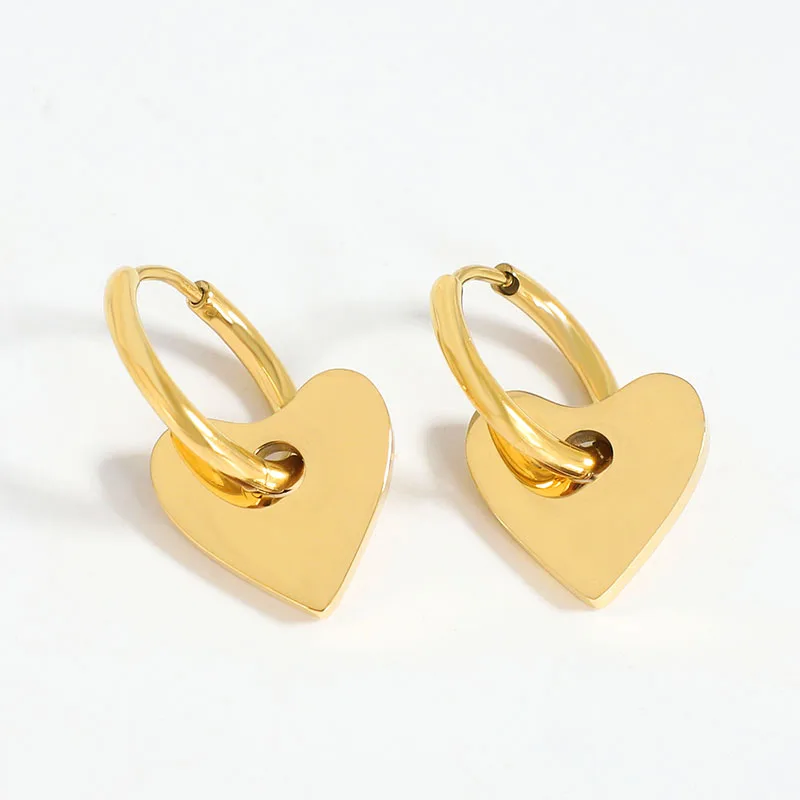 MICCI Wholesale Custom Women Jewelry 14k 18K Gold Plated Stainless Steel Heart Charm Hoop Earrings for Women