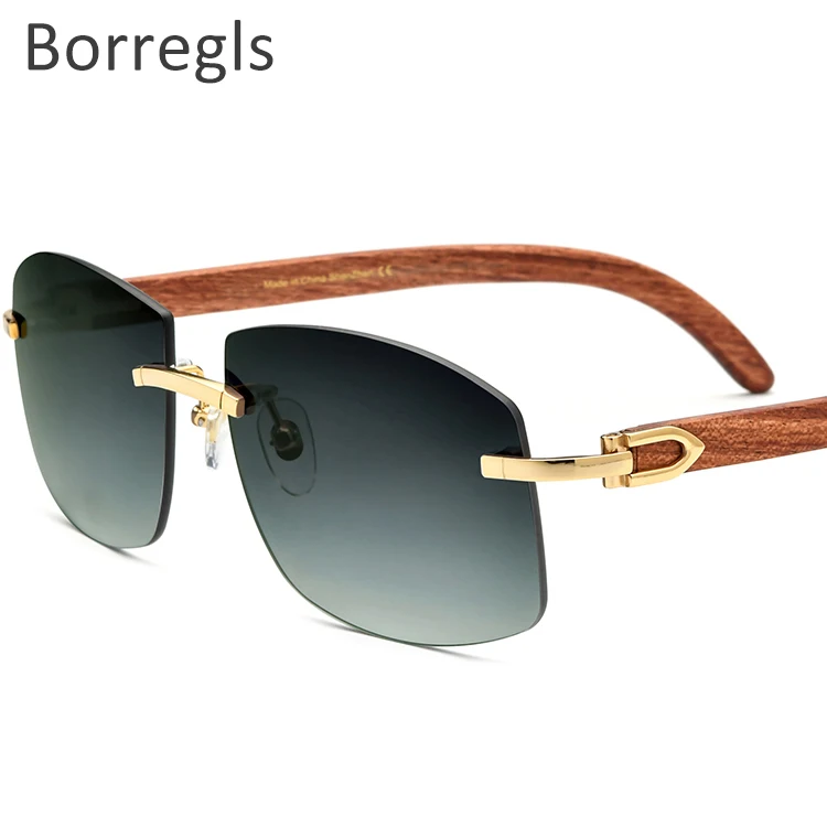 

Borregls Rimless Square Wood Sunglasses Women Luxury Eyewear Frameless Sun Glasses for Men with Nylon Lens 4189705