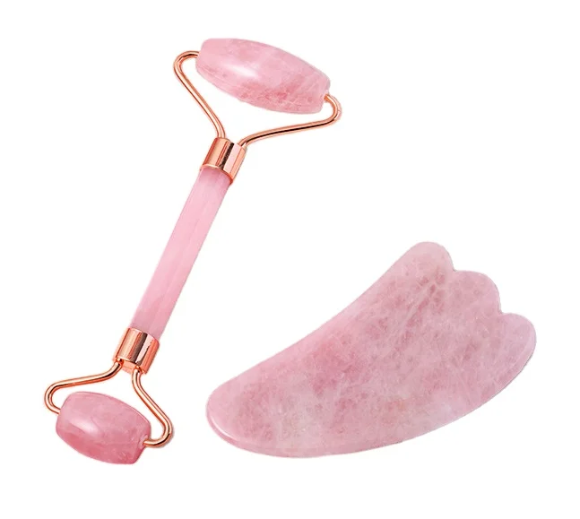 

Rose Quartz Pink Gua Sha Jade Roller for Face, Eyes, Neck, Body Mussle and Wrinkles