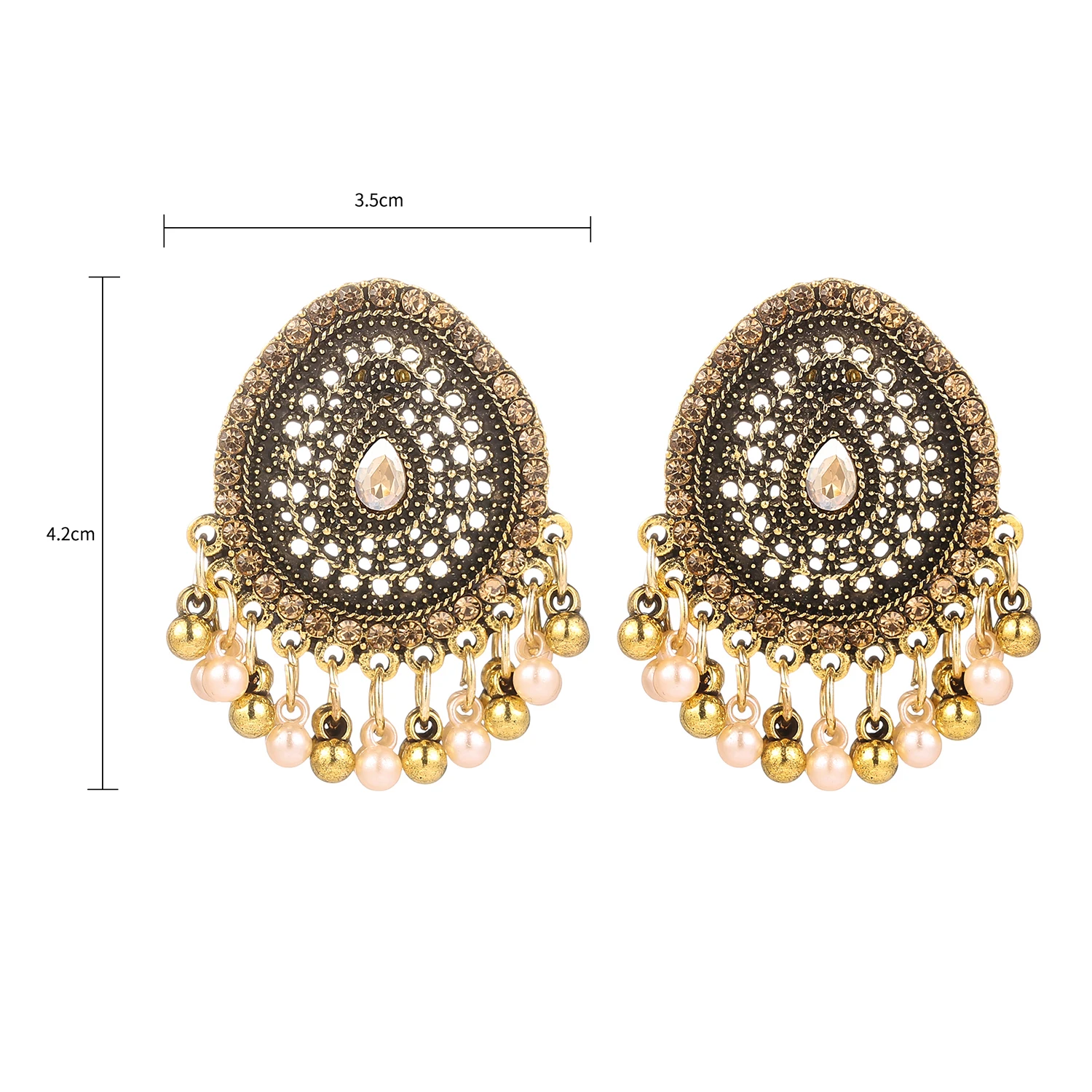

2022 latest Fashion Gold Plated Earrings Tassel drop shaped Pendant Indian Jhumka Earrings Jewelry Set Custom