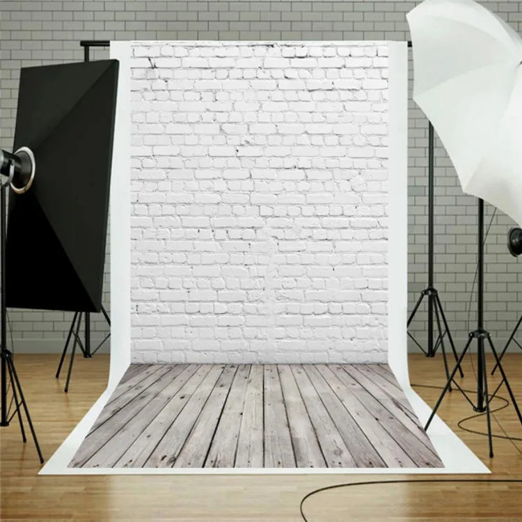 

150x210cm 7x5ft OEM Custom Printed Design Light Weight White Brick Wall With Gray Wooden Floor Photography Vinyl Backdrop, Custom design available