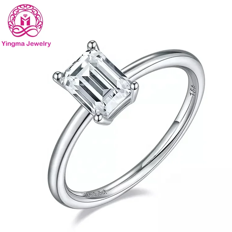 

1 ct sterling silver 925 moissanite ring fine jewelry vvs white D color emerald cut moissanite engagement ring