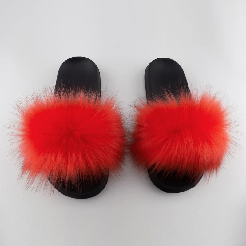 

2020 fluffy women fur slides sandals full ladies slippers, Red ,black ,green ,orange ,brown and so on