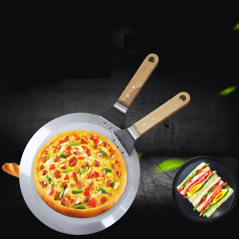 

Baking Tools Kitchen Items Non Stick Pizza Peel Metal Round Shape 10 12 inch Wooden Handle Stainless Steel Pizza Peel Shovel, Silver