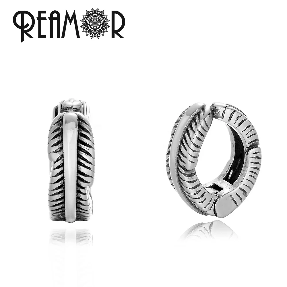 

REAMOR Italian Women Men Leaf Pattern Small Hoop Earrings 316l Stainless Steel Custom Clip-on Ear Jewelry for Men Women, Silver color