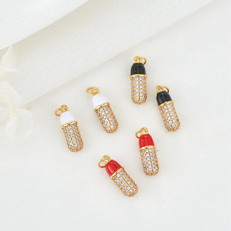 

DIY Necklace Making 14K Gold Plated Capsule Medicine shape Enamel Micro Pave CZ Chill Pill Charm