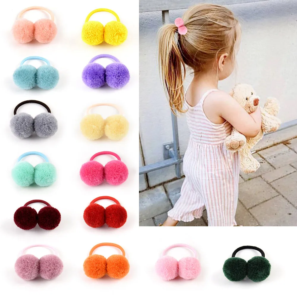 

Free Shipping cute Children summer fresh wool fur ball rubber band headdress little girls hair rope hair ties band 979